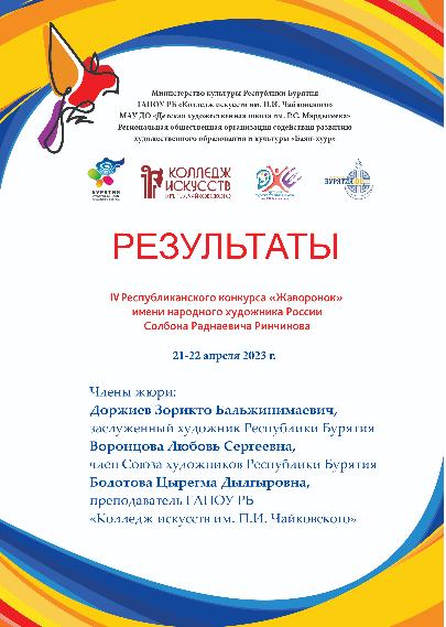 РЕЗУЛЬТАТЫ IV Республиканского –конкурса «Жаворонок» имени народного художника России Солбона Раднаевича Ринчинова