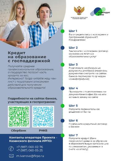 Департамент государственной политики в сфере среднего профессионального образования и профессионального обучения Минпросвещения России даёт пошаговую информацию по предоставлению государственной поддержки образовательного кредитования.